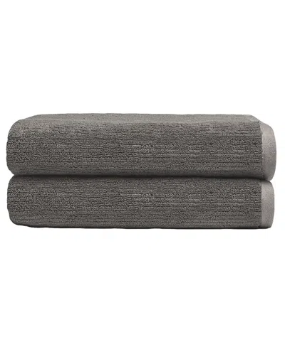 Cozy Earth Ribbed Terry Bath Towels, Set Of 2 In Charcoal