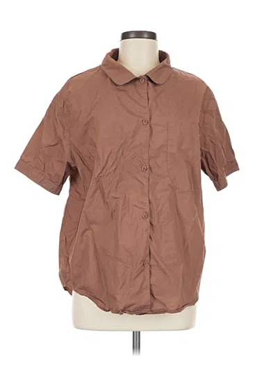 Pre-owned Cozy Earth Short Sleeve Button Down Shirt In Brown