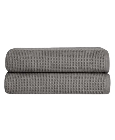 Cozy Earth Waffle Bath Towels, Set Of 2 In Charcoal