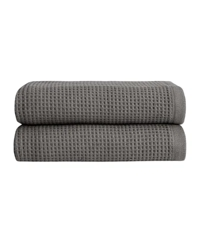 Cozy Earth Waffle Hand Towels, Set Of 2 In Charcoal