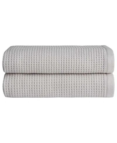 Cozy Earth Waffle Hand Towels, Set Of 2 In Light Grey