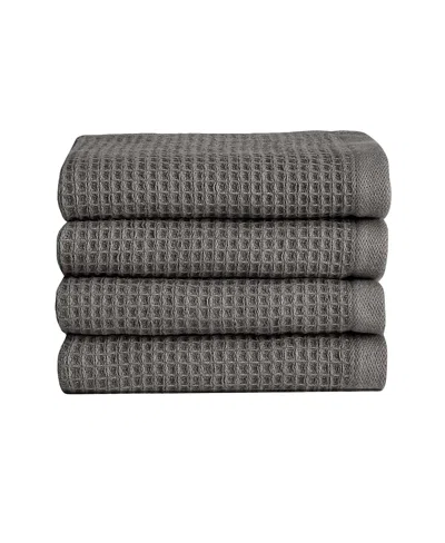 Cozy Earth Waffle Washcloths, Set Of 4 In Charcoal