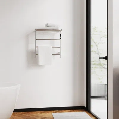 Cozy Wall Mount Electric Towel Warmer With Temperature Display, Plug In Or Hardwired In Brushed Nickel