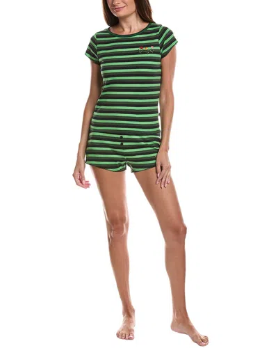 Cozyland By Morgan Lane 2pc Elphaba Stripe Short Pajama Set In Green