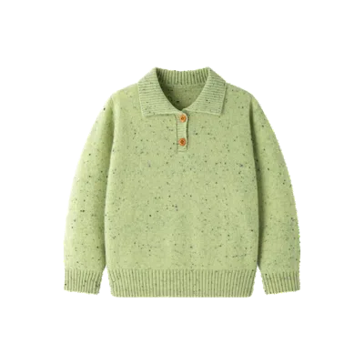 Cozyu Babies' Merino Meadow Speckle Knit Polo Jumper In Green
