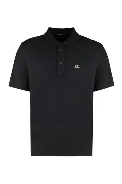 C.p. Company Cotton Polo Shirt With Logo In Total Eclipse