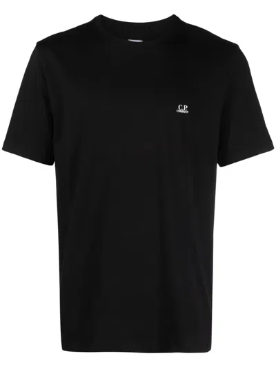 C.p. Company Blue T-shirt With Logo Printed On The Front In 999 Black
