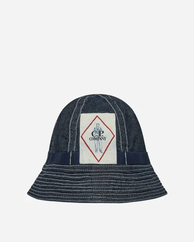 C.p. Company Dark Blue Logo Denim Bucket Hat