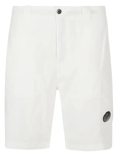 C.p. Company 50 Fili Lens Detailed Straight Hem Shorts In White