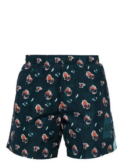 C.p. Company Abstract-print Swim Shorts In Blue