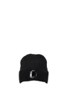 C.p. Company Blue Knit Beanie With Logo Plaque On The Front In Wool Man In Black