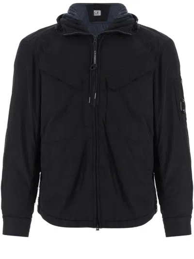 C.p. Company Adjustable Hooded Nylon Jacket In Black