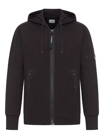 C.p. Company Cp Company Adjustable Logo Hood Full-zip Sweatshirt With Lens Detail In Brown