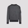 C.p. Company Textured Knit Sweater With Circular Lens Pocket In Gray