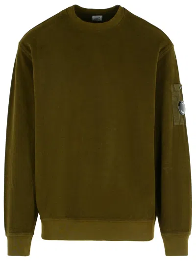 C.p. Company Military Cotton Sweater Featuring Arm Pocket In Green