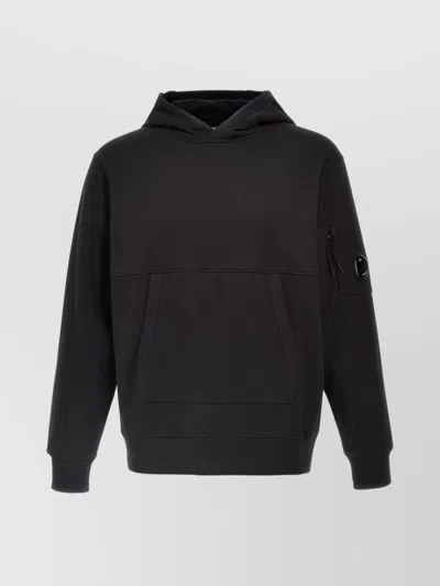 C.P. COMPANY BADGE LOGO HOODIE WITH ARM AND FRONT POCKETS