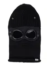 C.p. Company Black Knit Ski Mask With Logo Detail On The Front In Wool Man In Black