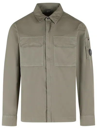 C.p. Company Beige Cotton Overshirt In Green