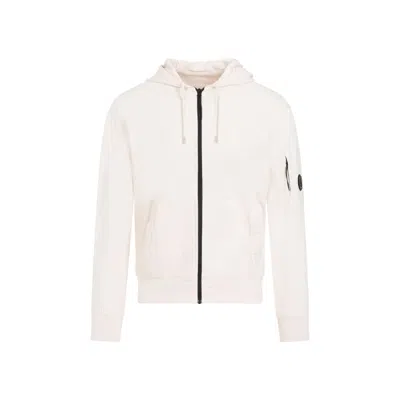 C.p. Company Beige Cotton Zipped Hoodie In White