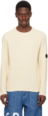 C.p. Company Lambswool Grs Crew Neck Knit Off White Melange In Pistachio Shell 402
