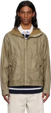 C.p. Company Linen Jacket With Buttoned Hood And Drawstring In 305 Tree House