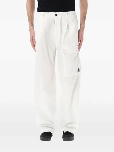 C.p. Company Cargo Trousers Microreps Fabric Back And Side Pockets In White