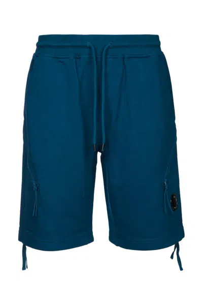 C.p. Company Lens-detail Cotton Shorts In Blue
