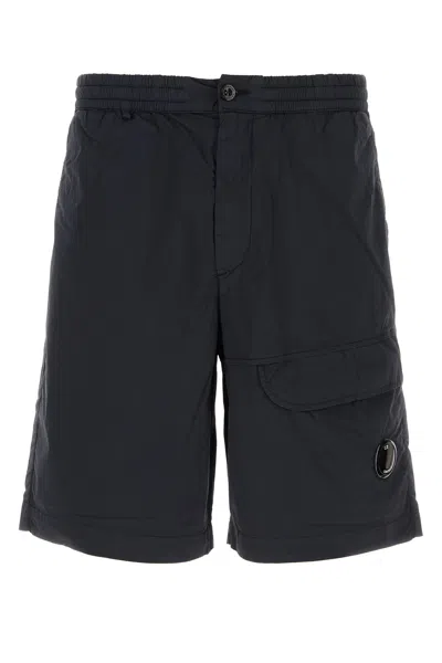 C.p. Company Midnight Blue Stretch Cotton Blend Bermuda Shorts In Black