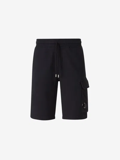 C.p. Company Light Fleece Cargo Lens Shorts In Black