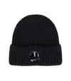 C.p. Company Black Knit Beanie With Logo Plaque On The Front In Wool Man In Black