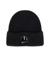 C.p. Company Black Knit Beanie With Logo Plaque On The Front In Wool Man In Black
