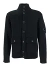 C.p. Company Cotton Cardigan With Arm Pocket And High Neck In Black