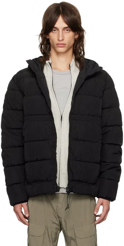 C.p. Company Men Black Down Jacket With Fixed Hood With Googles Detail In Tech Fabric Man