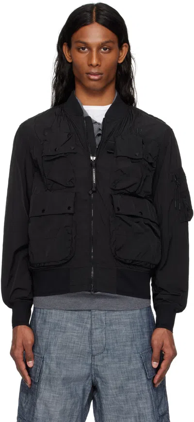 C.p. Company Black Chrome-r Multipocket Bomber Jacket In 999 Black