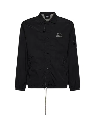 C.p. Company Polyamide Shirt Jacket With Classic Collar And Drawstring In Black