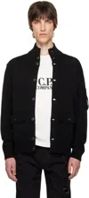 C.p. Company Black Compact Cotton Full Button Lens Knit Cardigan In 999 Black