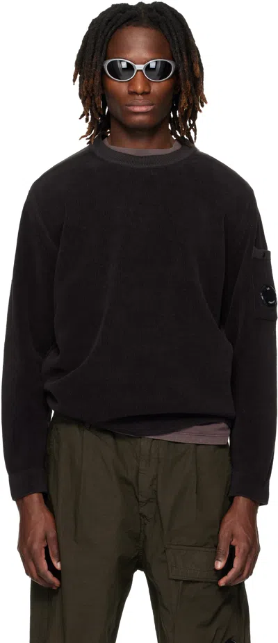 C.p. Company Cotton Chenille Crewneck Sweater In Black