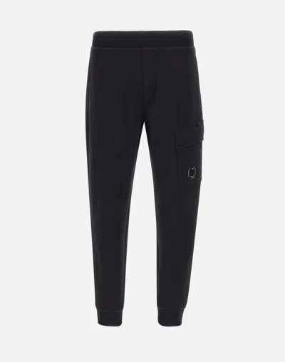 C.p. Company Black Cotton Jogger Cargo Trousers With Iconic Lens