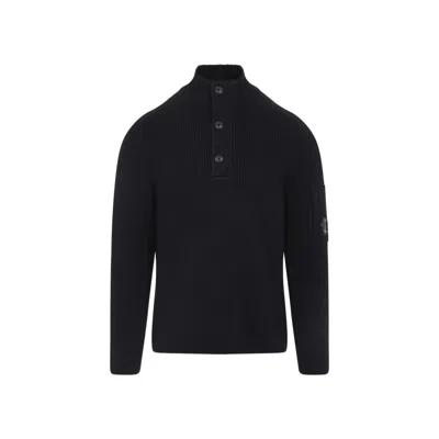 C.p. Company Black Cotton Knit Polo Collar