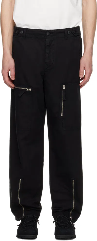 C.p. Company Black Cotton Linen Cargo Pants In 999 Black
