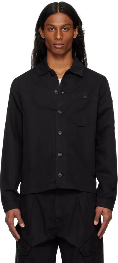 C.p. Company Black Cotton Linen Lens Overshirt In 999 Black
