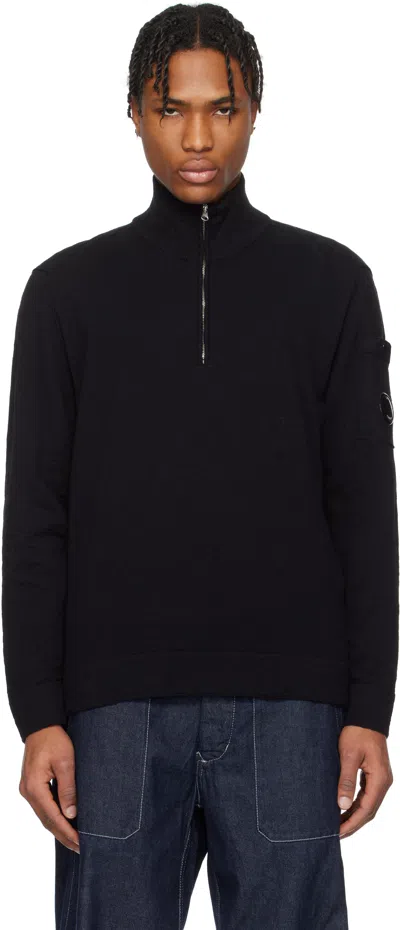 C.p. Company Black Cotton Nylon Half Zip Knit Sweater In 999 Black