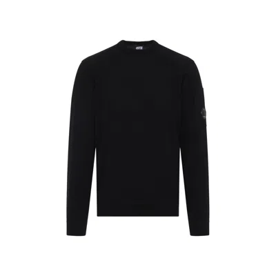 C.p. Company Black Cotton Sea Island Crew Neck Lens Knit Pullover