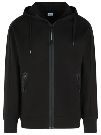 C.P. COMPANY BLACK COTTON SWEATSHIRT WITH INTEGRATED GLASSES AND FUNCTIONAL DETAILS