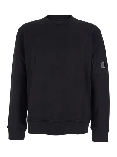 C.p. Company Black Crew Neck Sweater With Logo Patch Applied On The Sleeve In Cotton Man In Brown