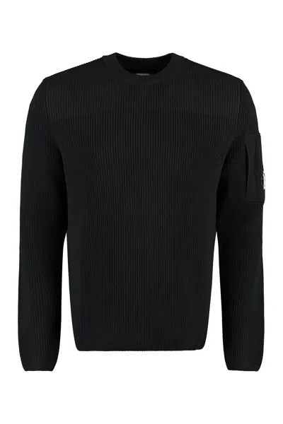 C.p. Company Crew-neck Wool Sweater In Black
