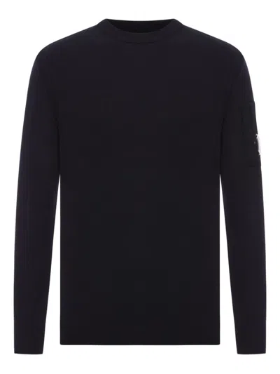 C.P. COMPANY BLACK CREWNECK LOGO SWEATER