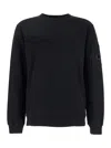 C.p. Company Crewneck Sweatshirt In Cotton Diagonal Raised Fleece Lens In Black