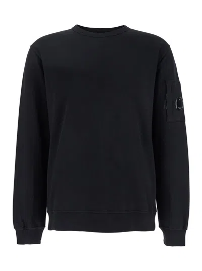 C.p. Company Light Cotton Crewneck Sweatshirt In Black