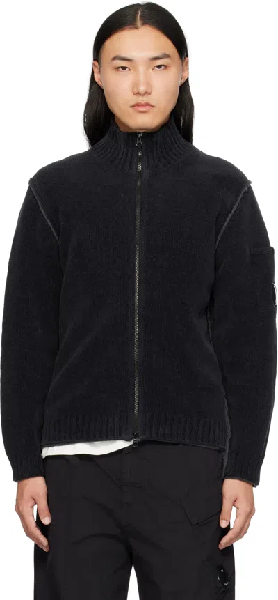 C.p. Company Double-face Cotton Cardigan In Black